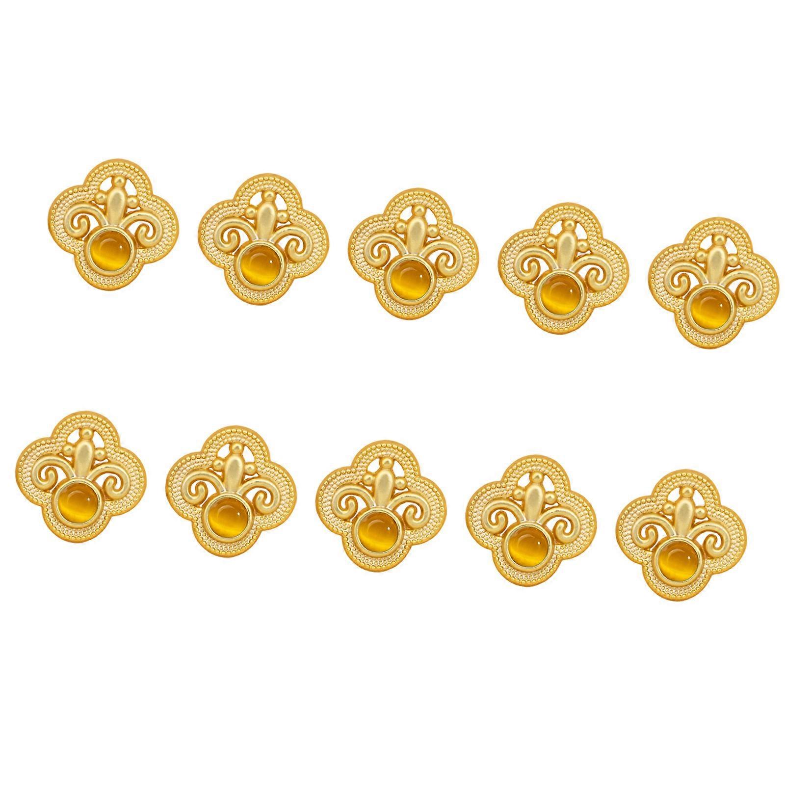 Set of 10pcs Antique Design Alloy Shirt Buttons With Auspicious Symbols Pattern Design For Cheongsam Making  yellow