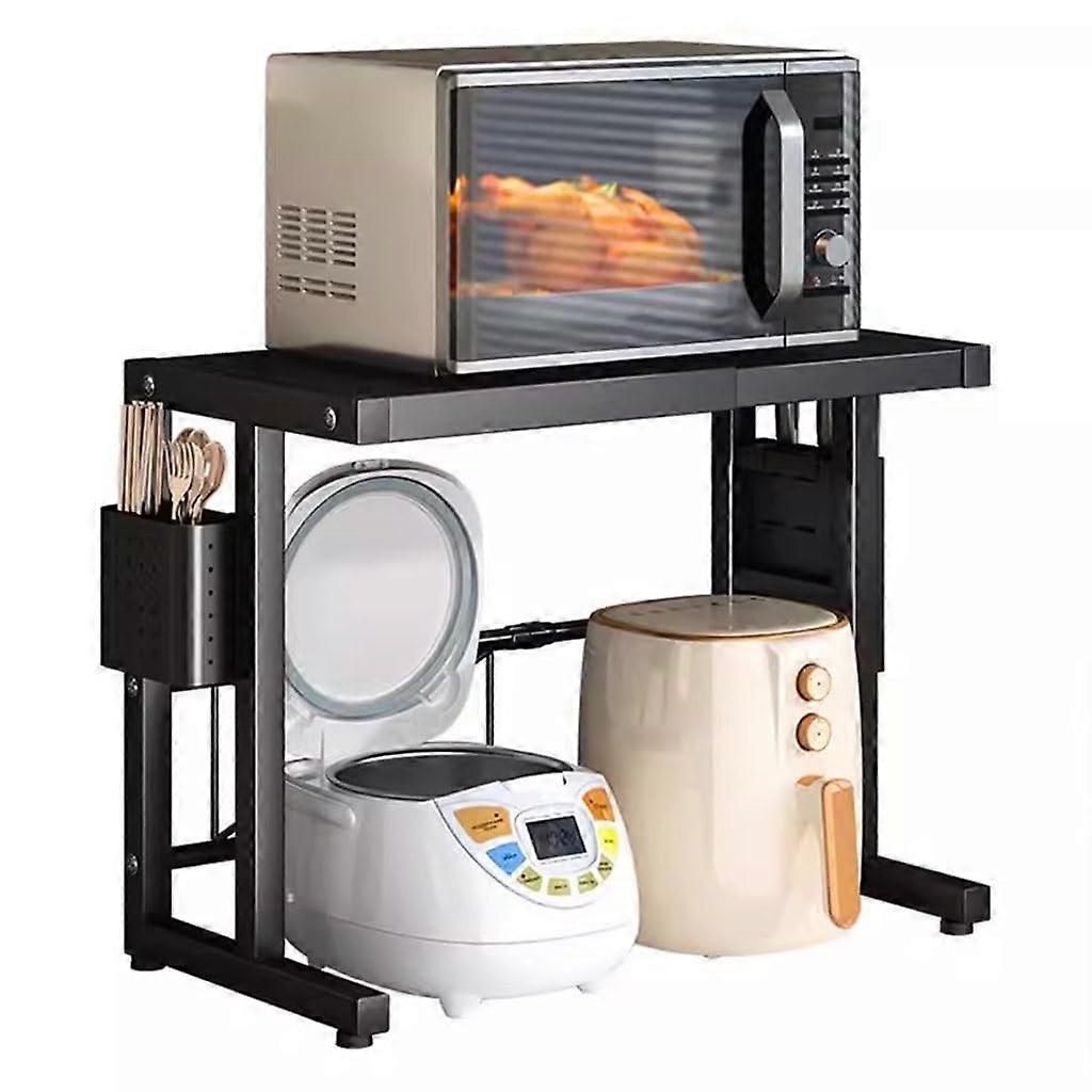 2 Tier Expandable Kitchen Microwave Stand Adjustable Shelf, Microwave Oven Rack, Condiment Toaster Rice Cooker Rack