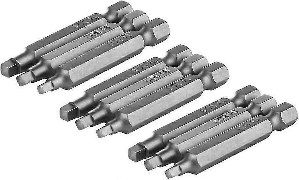 9pcs 50mm Square Head Screwdriver Bits 1/4" Hex Shank S2 Steel SQ1 SQ2 SQ3 Hex Shank Screwdriver Bit Set Bit Kit for Electric Hand Screwdriver