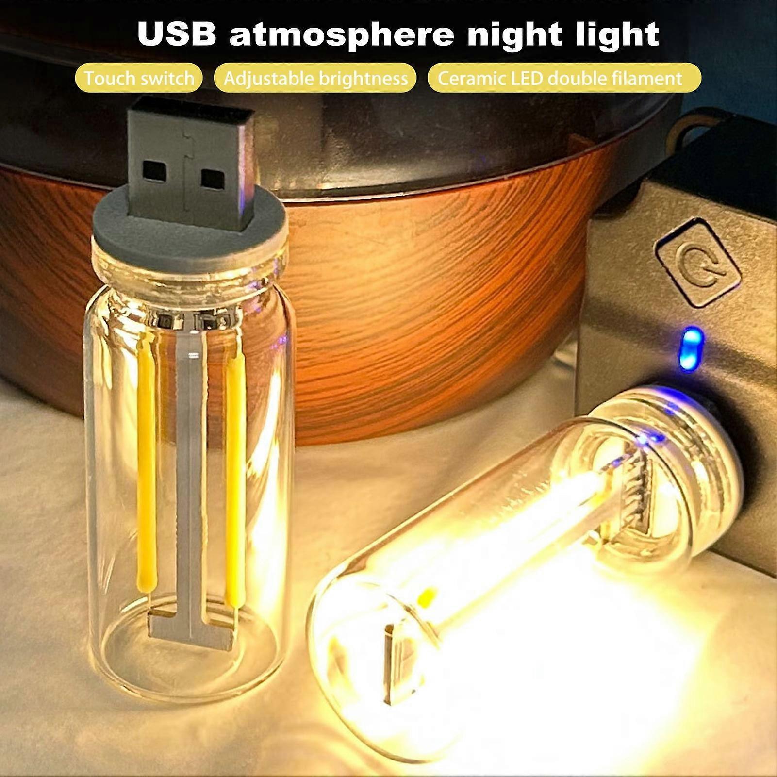 Hariumiu 2/3Pcs Night Light LED Glass Bottle Lamp User-Friendly Design Mini Size Soft Glow Flicker Free USB LED Car Interior Atmosphere Light