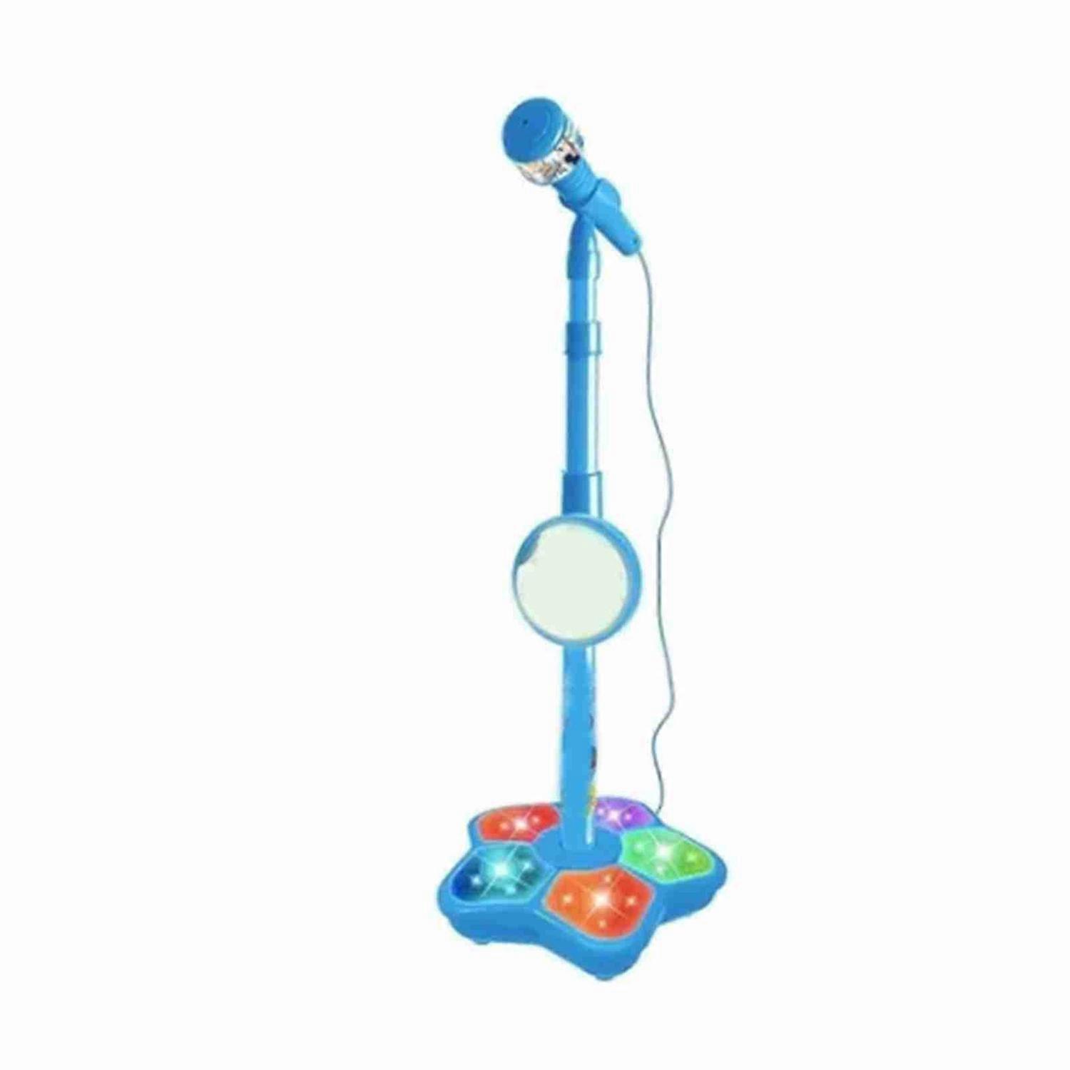 Children Microphone Built in Lights Plastic Lightweight Kid Microphone with Stand Blue