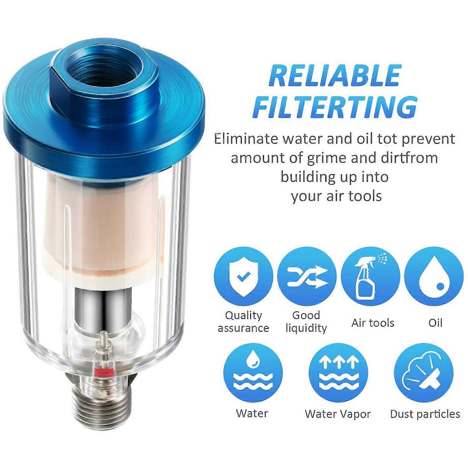 3 Pieces Water Oil Separator Filter Airbrush Filter Moisture Separator for Air Line Compressor Fitting, 1/4 Inch NPT Inlet and Outlet