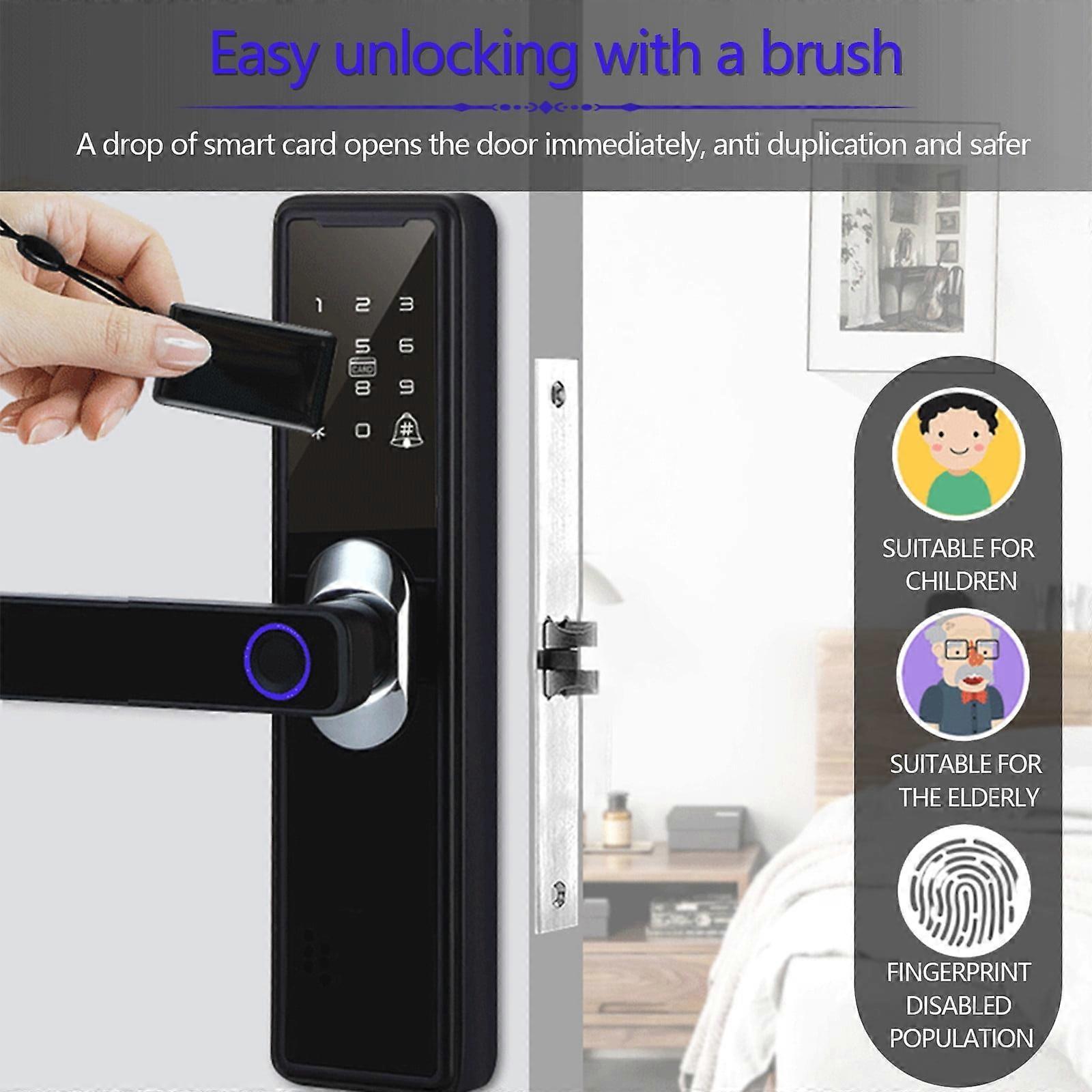 Clearance! Semiautomatic Smart Lock with Fingerprint, Password, Card, Key & Phone Temp Password Unlock + Electronic Doorbell