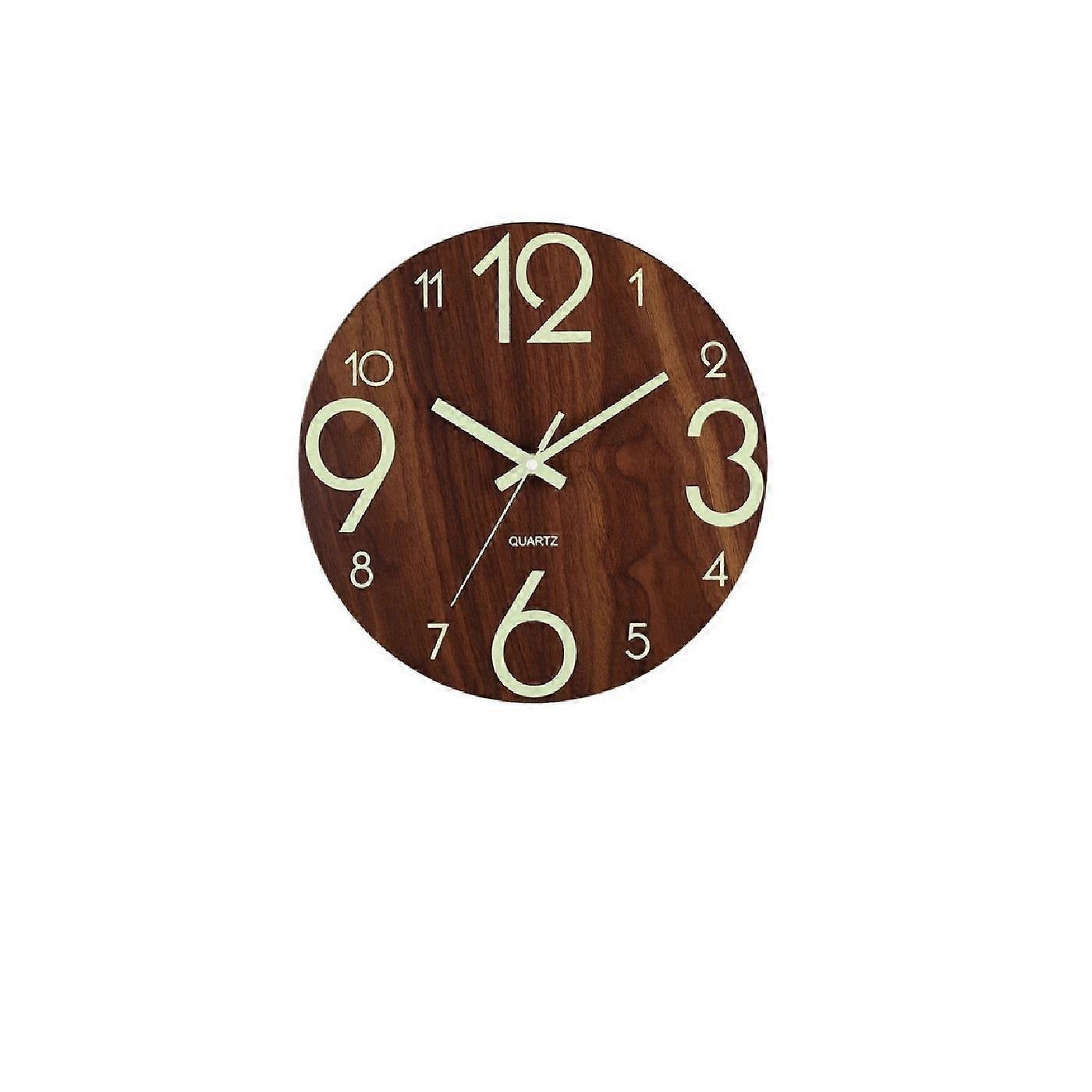 Wooden Clock Silent Movement 30cm Face Luminous Markers High Quality Movement