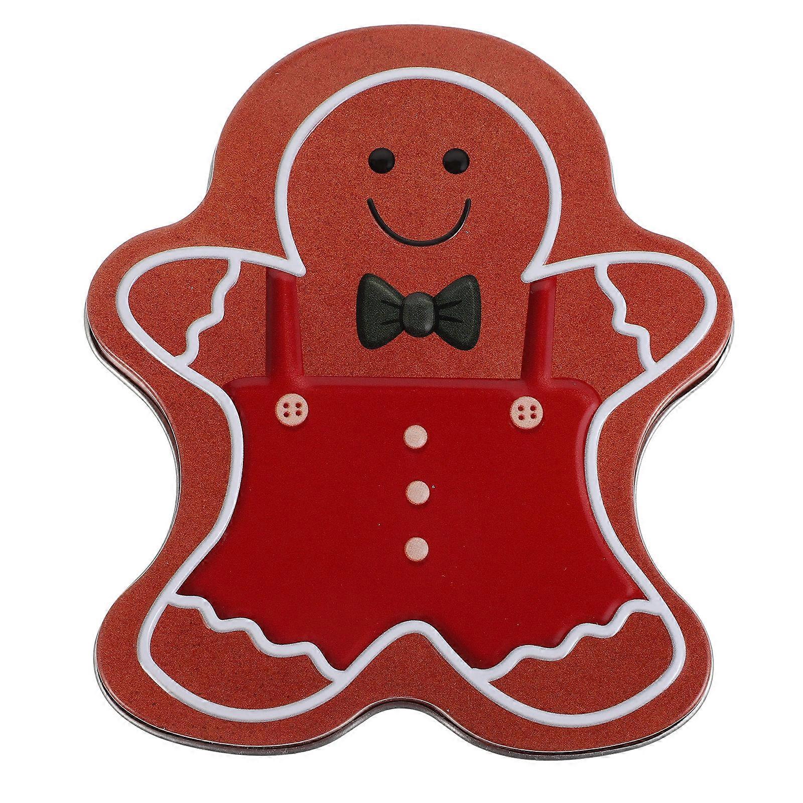 Gingerbread Man Biscuit Tin Box for Storage Christmas Candy Container with Lid