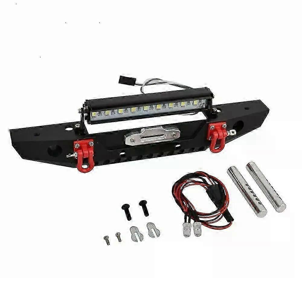 Metal Front Bumper with Lights Bar Tow Trailer for 1/10 RC Crawler Car Traxxas TRX4 Axial SCX10 90046 90047 SCX10 II