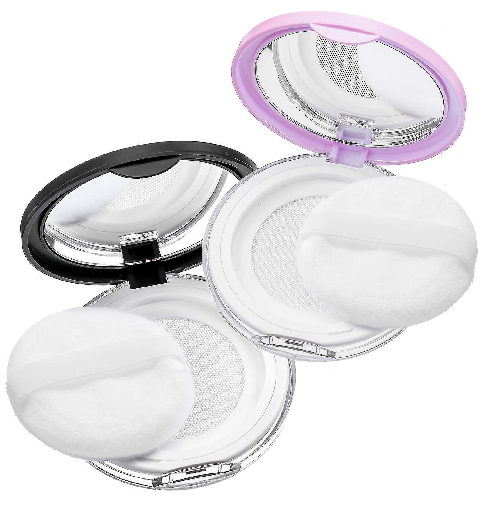2Pcs Travel Powder Container 0.17oz Loose Powder Case with Puff and Mirror LeakProof Compact