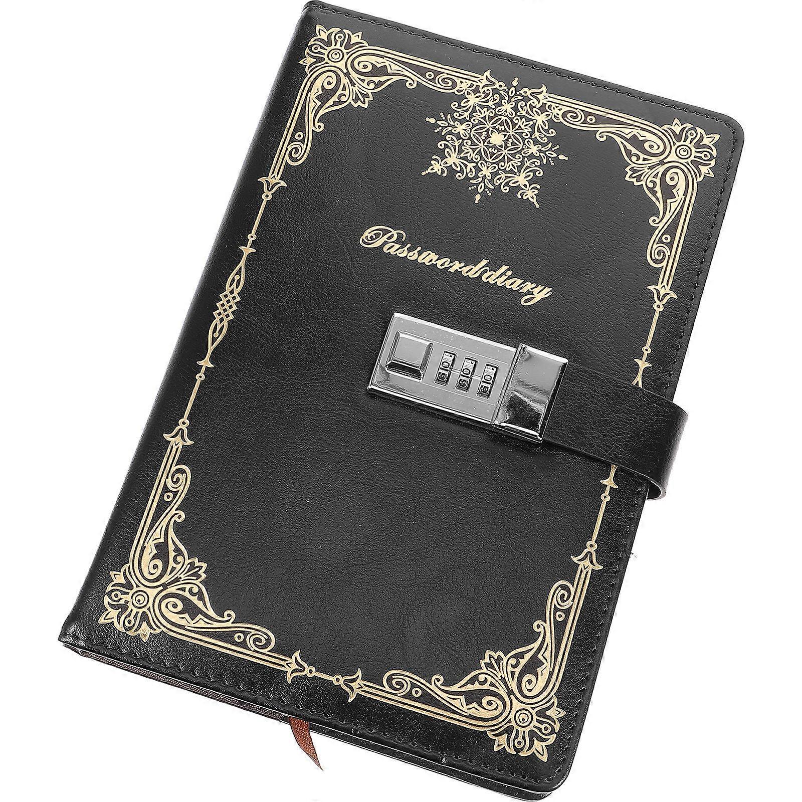 1PC Vintage Style PU Cover Diary Notebook Journal Notepad with Code Lock (Black)