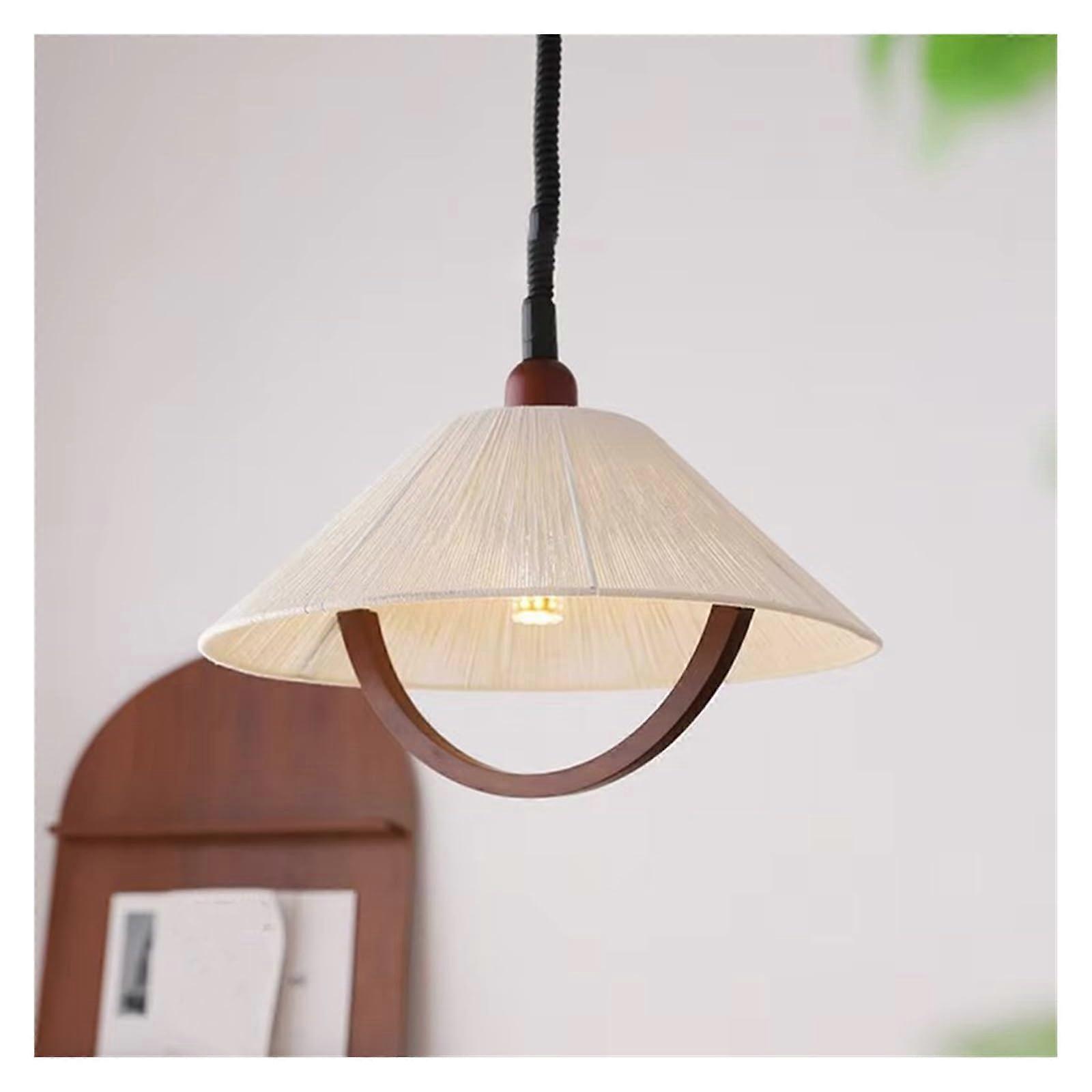 Pendant Light Rustic Hemp Rope Wooden Design Warm Lighting Adjustable Height for Dining Room