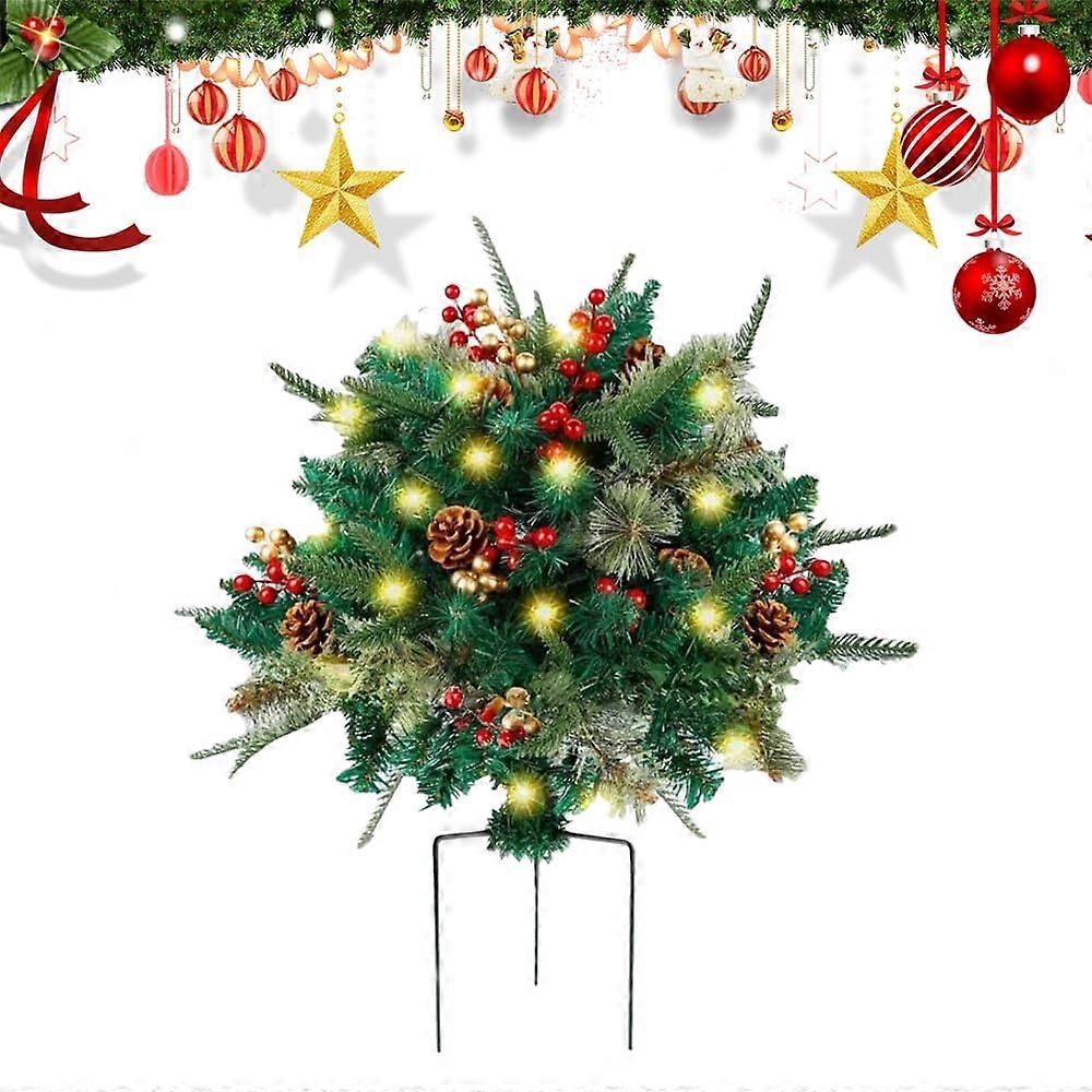 Outdoor PreLit Christmas Urn Filler with LED Lights, Pinecones and Berries, WeatherResistant Decor with Timer for Front Porch