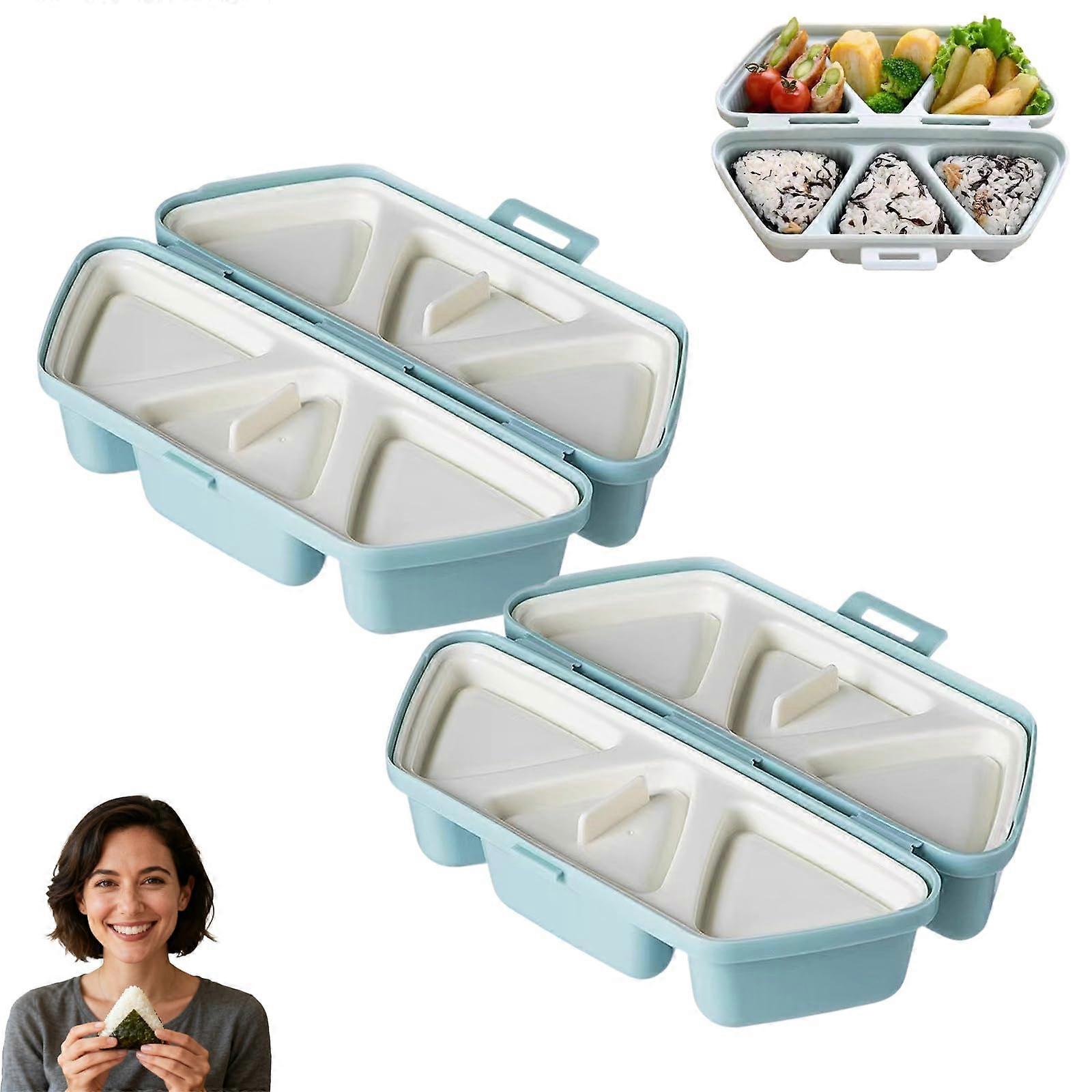 Onigiri Mold 6 Holes Triangle Sushi Rice Ball Maker Nonstick Foldable Design for Picnic Blue 2Pack