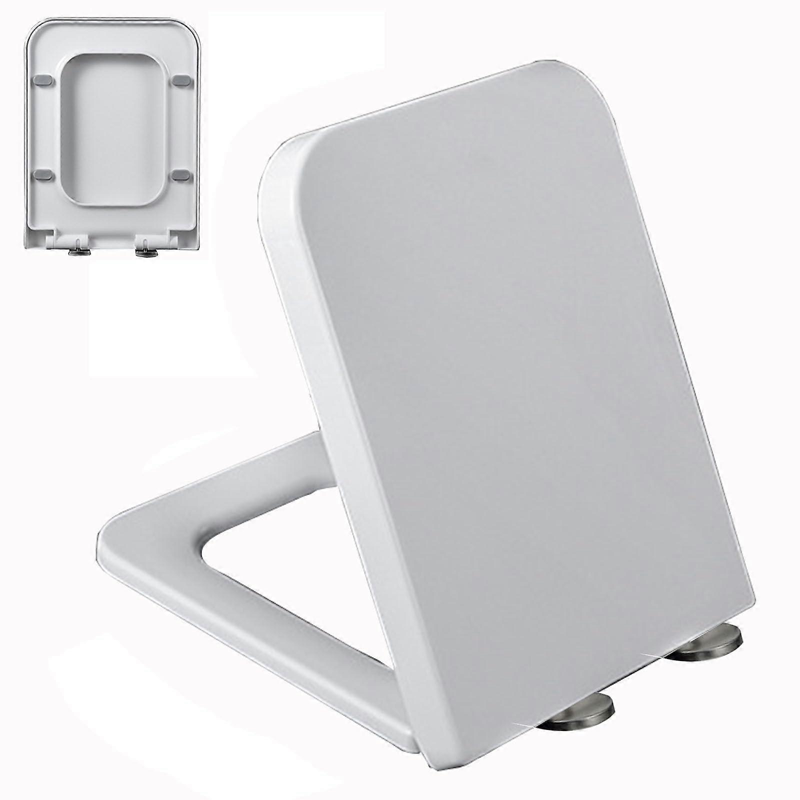 Square Soft Close Toilet Seat with Quick Release Hinges, Adjustable Ergonomic Design, White 04F