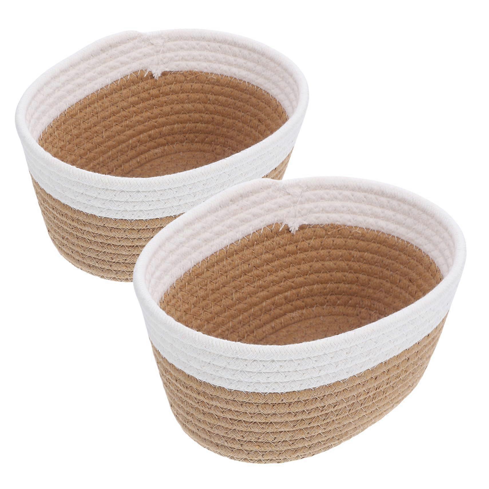 2pcs Cotton Rope Storage Baskets, Compact Desktop Organizer, Woven Texture for Makeup and Shelf