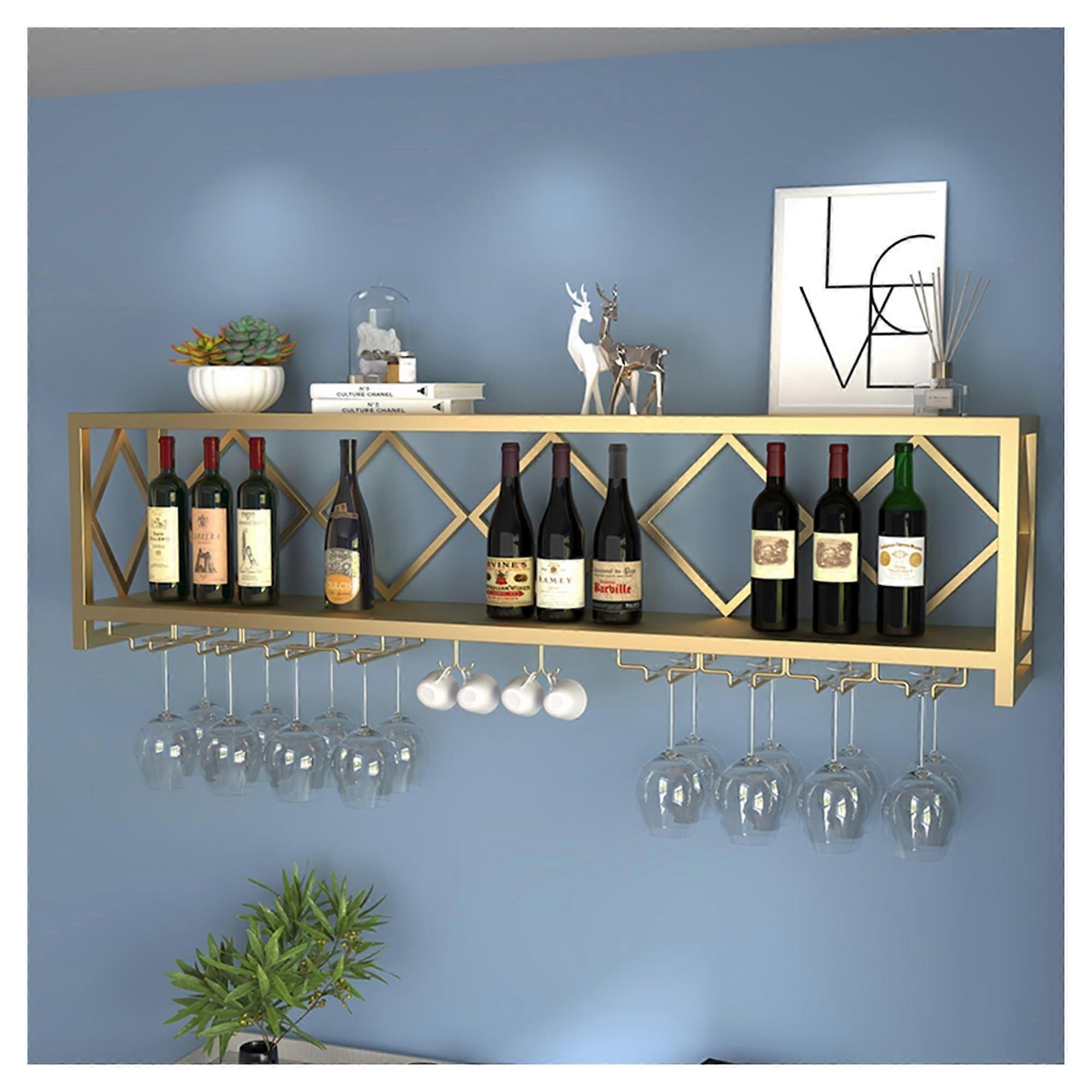 Wall Mounted Wine Rack with Glass Holder, RustResistant Iron Shelf for Home Bar and Kitchen Display