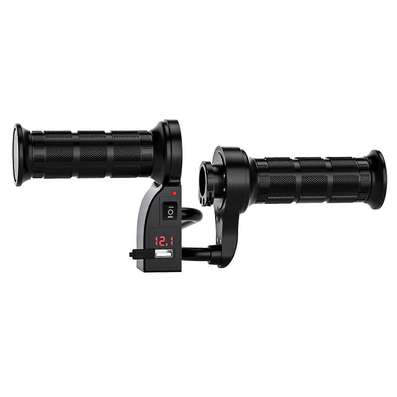 1 Pair 12v Motorcycle Digital Display Electric Heated Handlebars With Switch