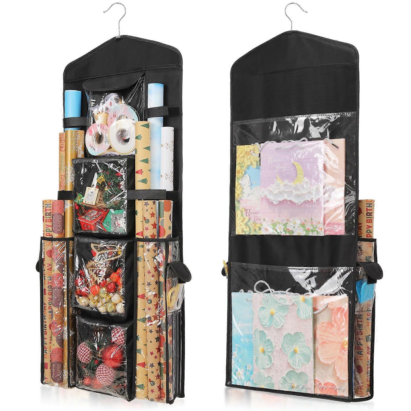 Gift Wrap Organizer DoubleSided ExtraLarge Hanging Wrapping Paper Storage with Multi Pockets Black
