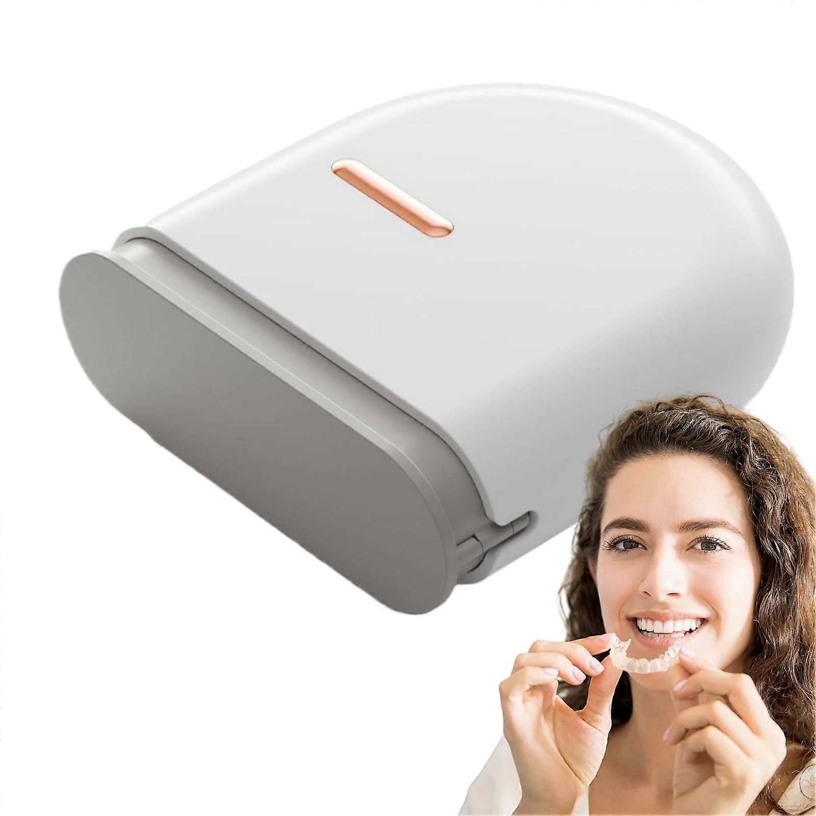 Retainer Case with Vent Holes, PullOut Denture Box for Adults, Large Capacity Braces Holder White