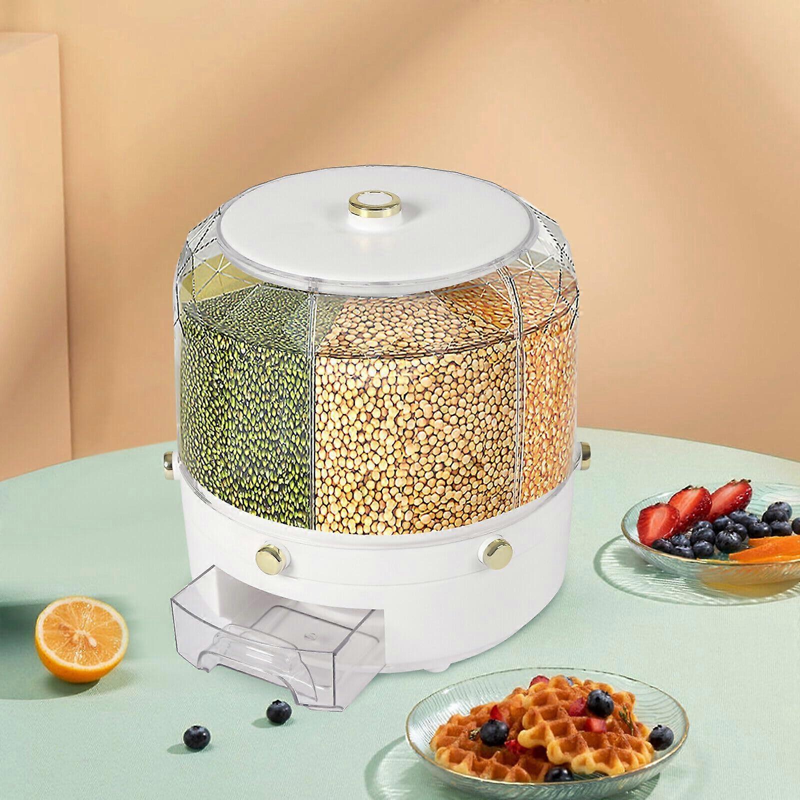 6Grid Rotating Rice Dispenser with 360° Access, Grain Storage Container for Kitchen, 22 lbs Capacity Ref:5018