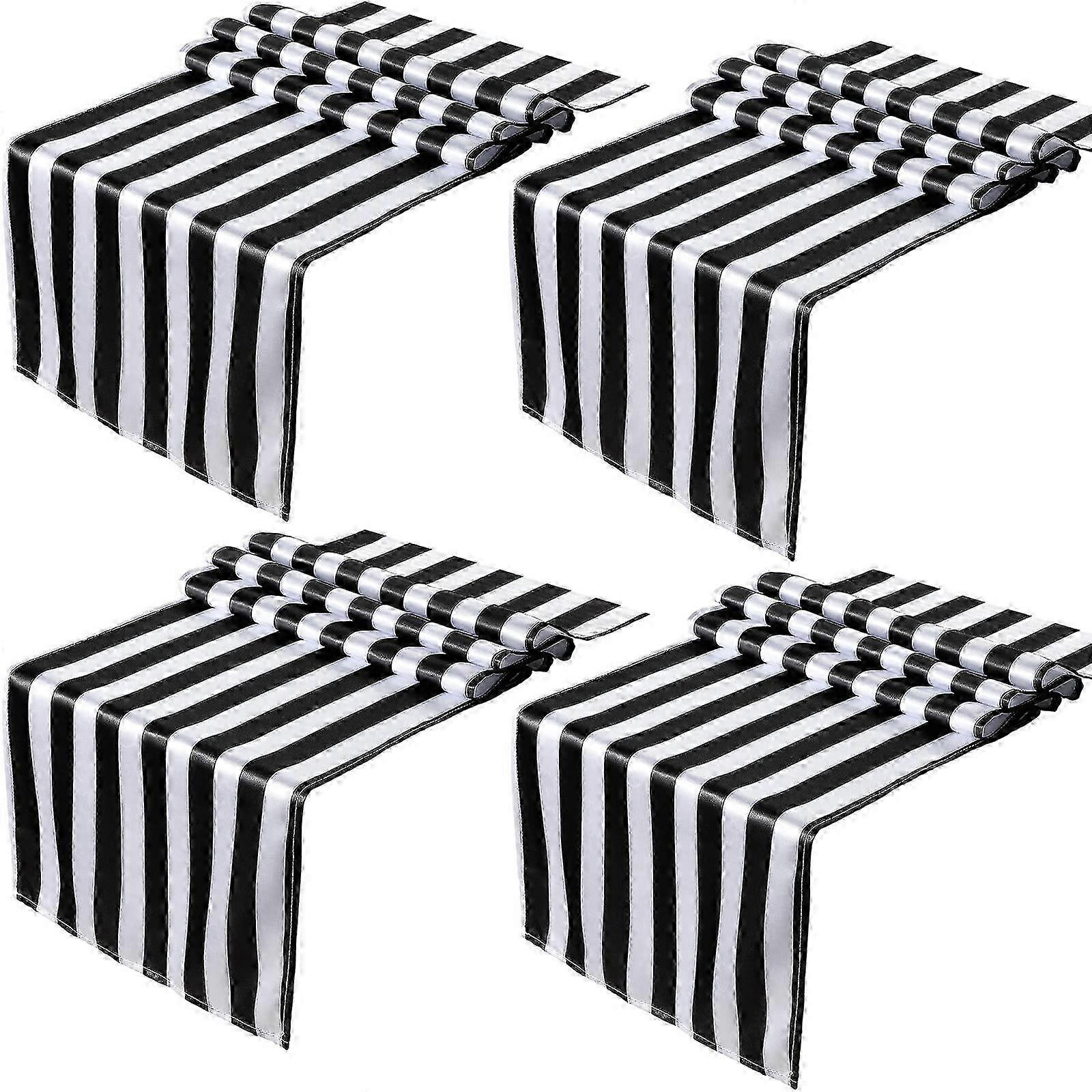 26-27 4 pcs Black and White Striped Table Runner