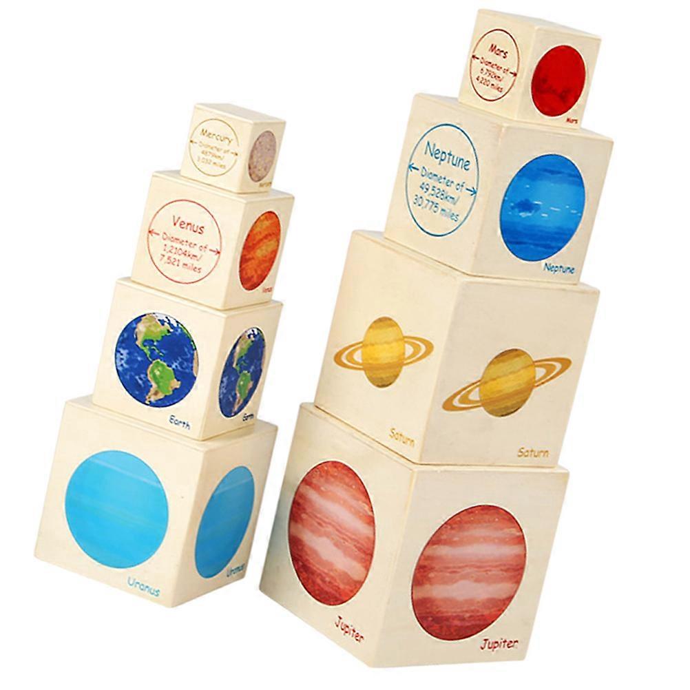 Planet Cognition Toy Wooden Box for Kids 2Sets Solar System Learning