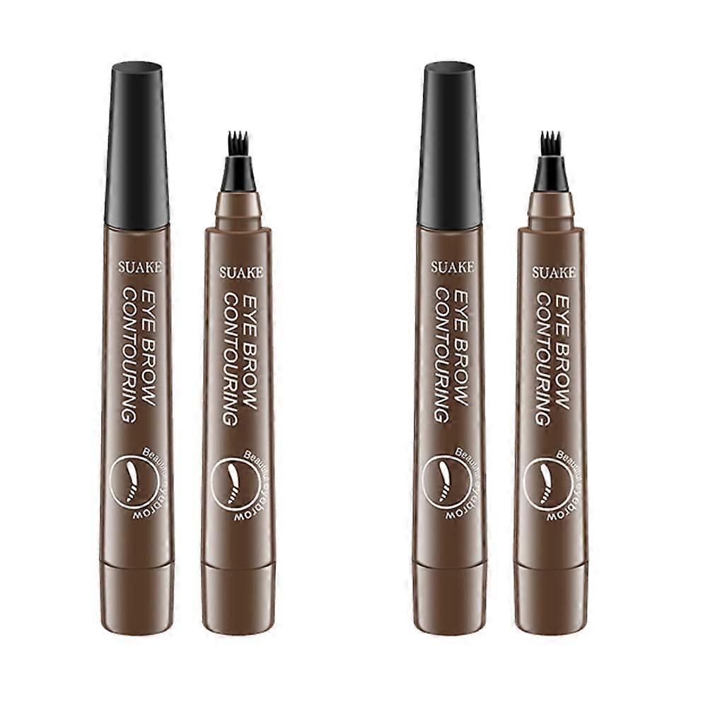 Microblading Eyebrow Pen 4 Tip Waterproof Smudge Proof Natural Brow Finish 2 Pack Dark Brown