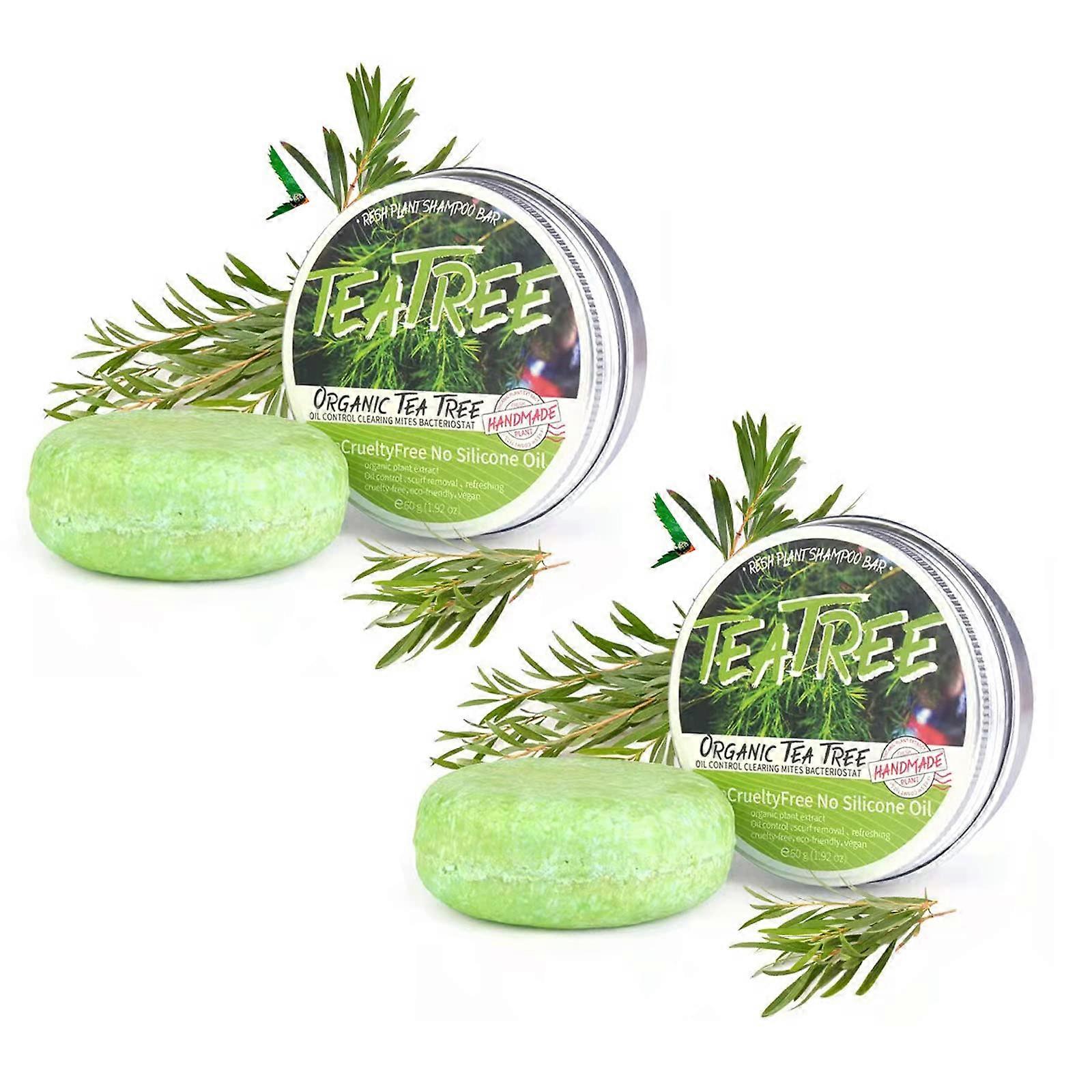 2 Pack Organic Tea Tree Solid Shampoo Bar for Dry Damaged Hair, Handmade PlantBased Care