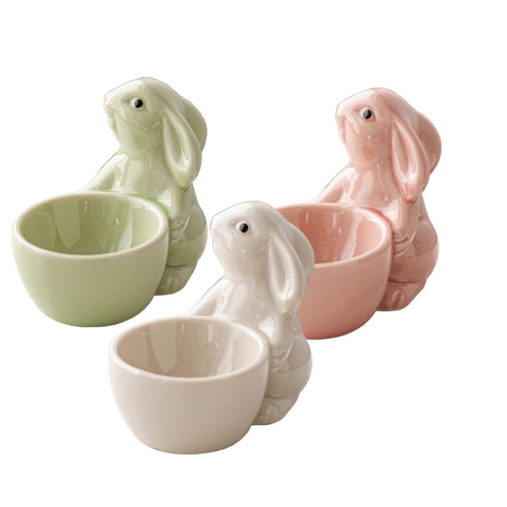 3Pcs Ceramic Egg Holder Set with Adorable Bunny Design for Easter Table and Kitchen Décor