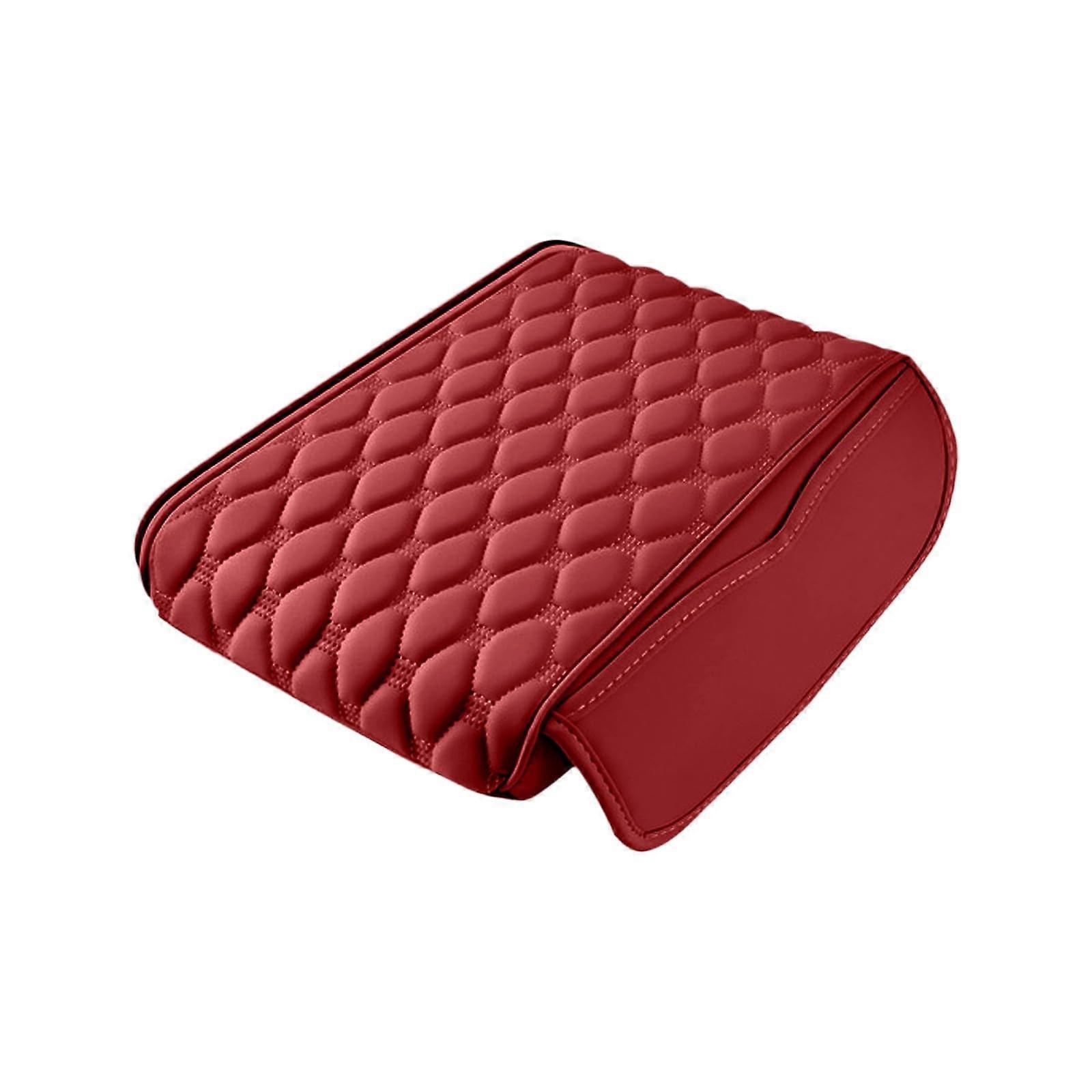 Car Armrest Cover Memory Foam Cushion with Dual Storage Pockets Universal Fit Leather Protector