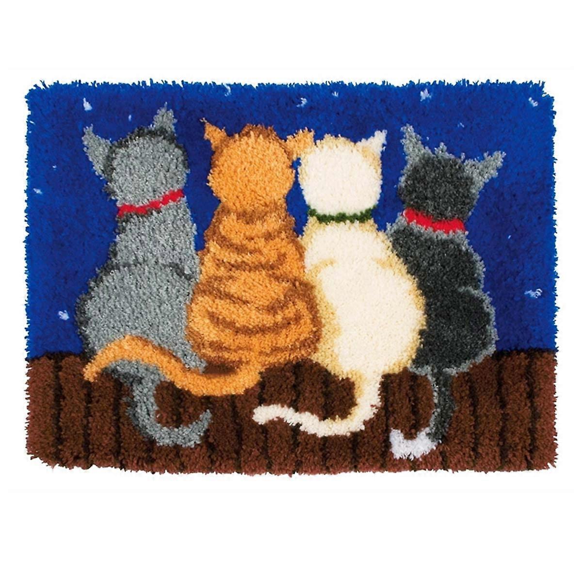 Latch Hook Rug Making Kit Cat Pattern 52x38cm DIY Craft Starter Set with PreCut Yarn