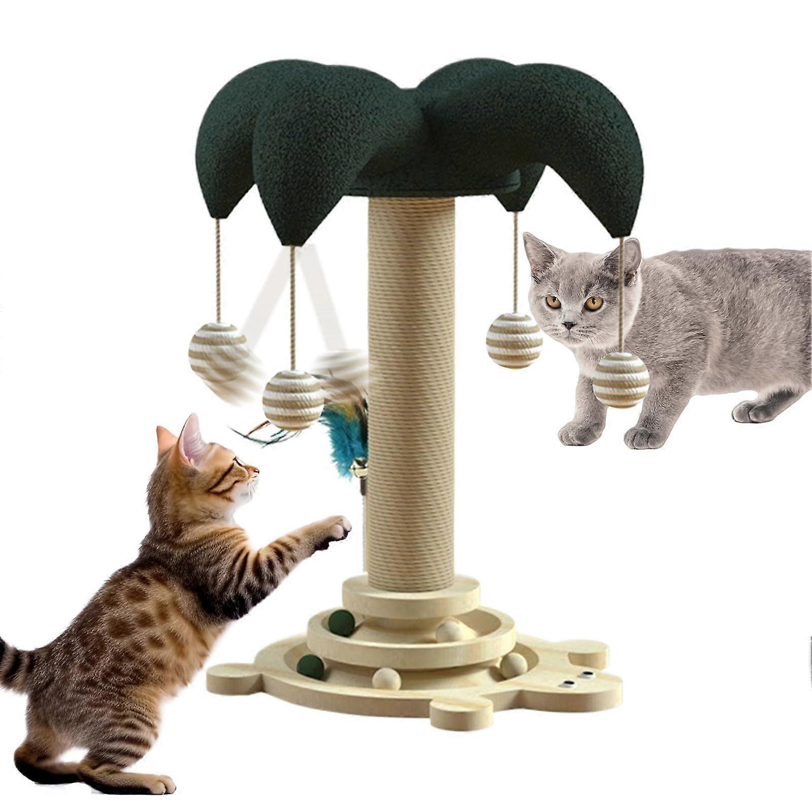 Indoor Cat Scratching Post with Interactive Ball Track, Durable Sisal Surface for Climbing and Play