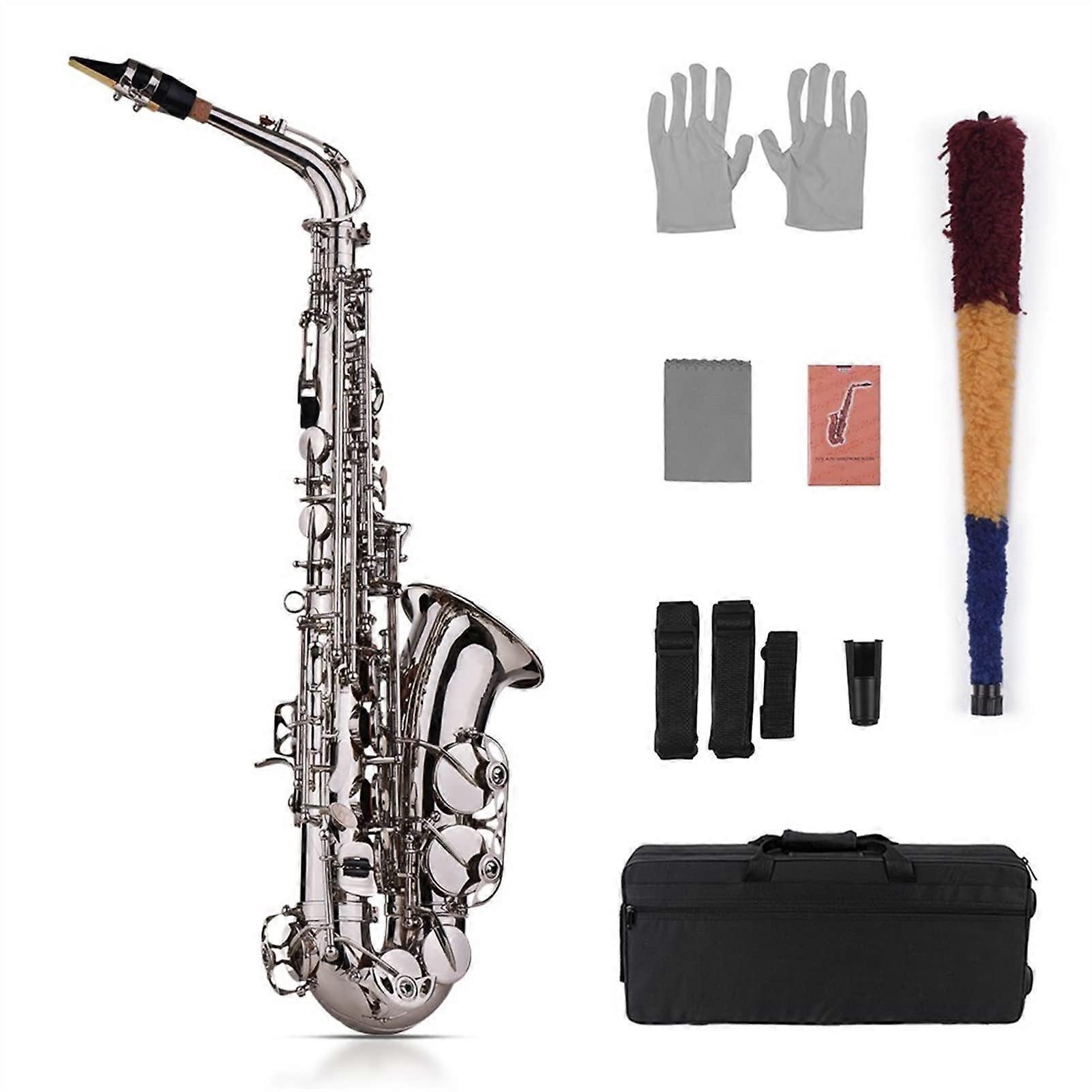 Alto Saxophone Kit for Beginners, Silver Eb Brass, Responsive Keys, Durable Gold Lacquer