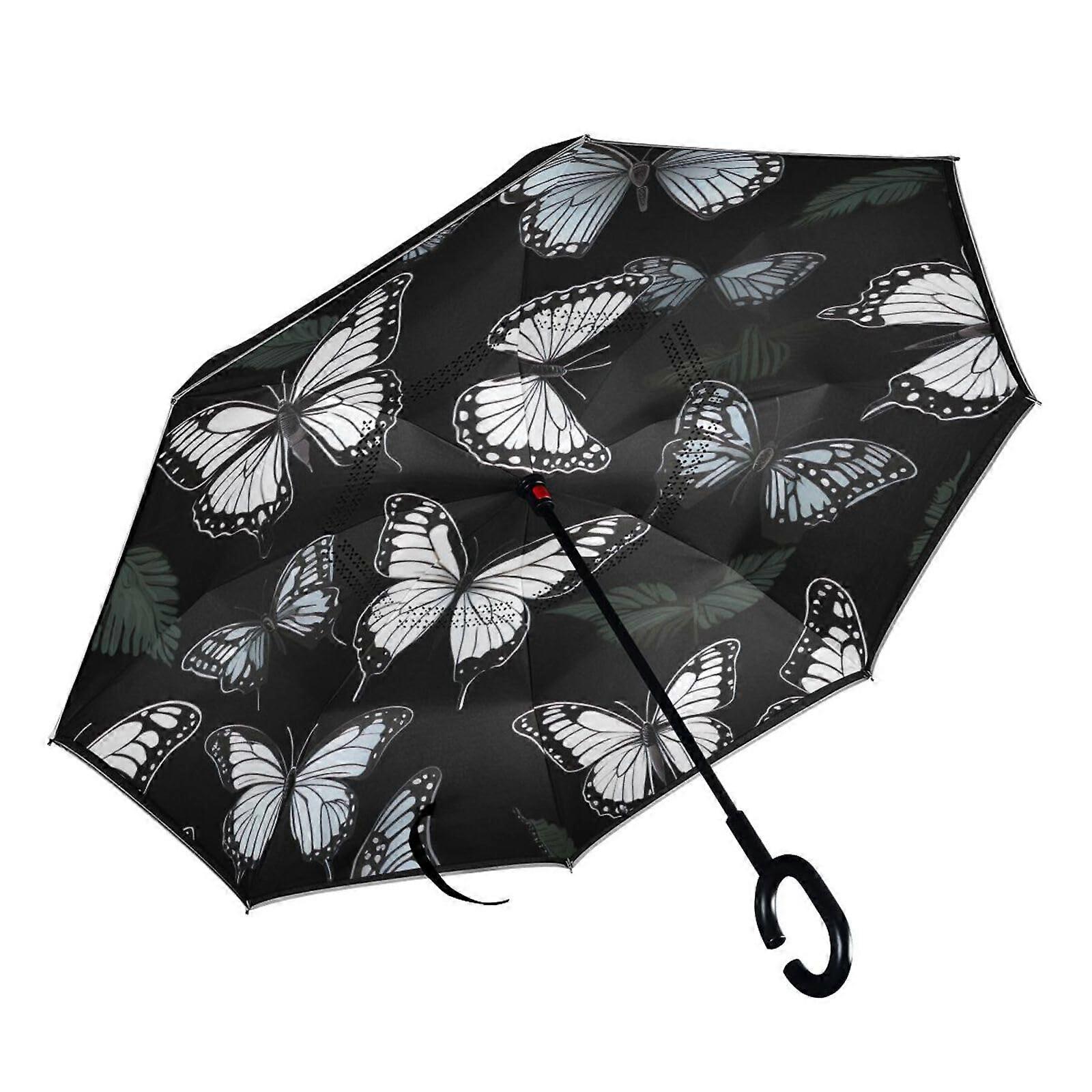 Reverse Umbrella with CShape Handle, Windproof Double Layer for Rain, Reflective Night Visibility