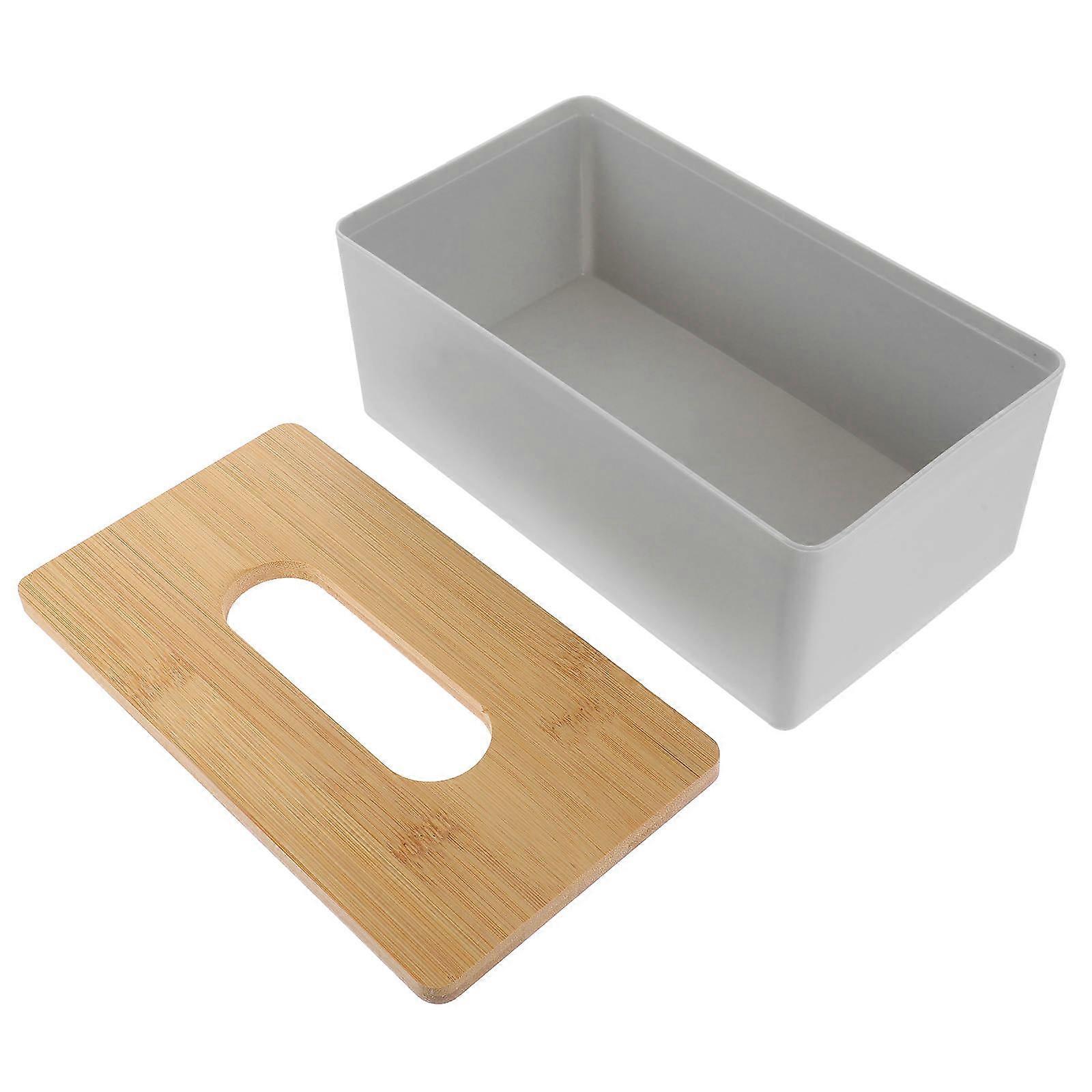 Wood Tissue Box Cover for Storage Use Grey Rectangle Tissue Holder