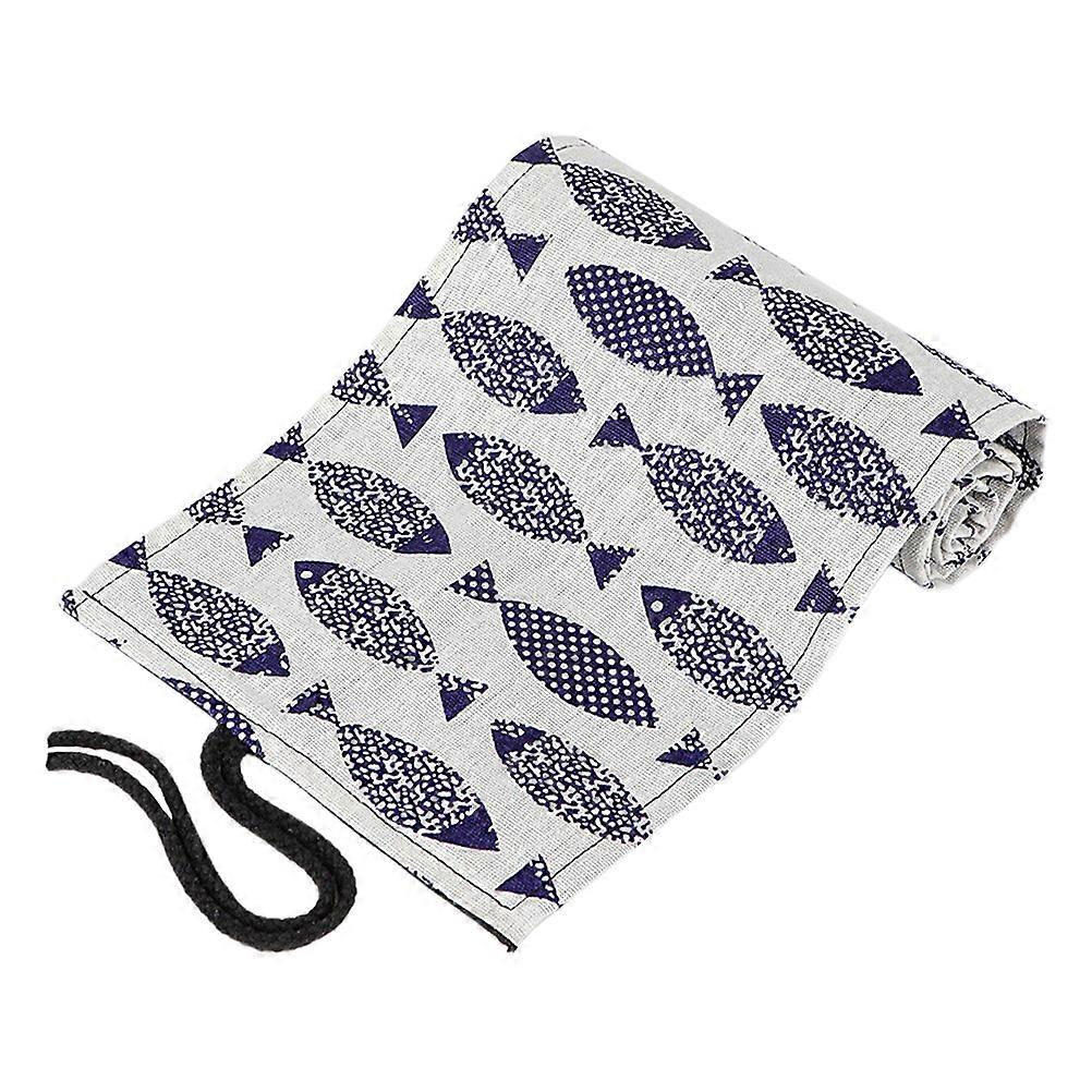 Pencil Roll Wrap Cartoon Saury Pattern for Holding Pencil 48 Slots