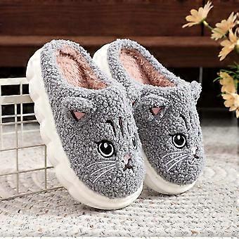 Hausschuhe für Mädchen und Jungen mit Tiermotiven, geschlossene Zehenpartie, nicht weiche Sohle, Plüsch, Freizeit-Strandschuhe für Kinder, Grau, 4-5 Jahre