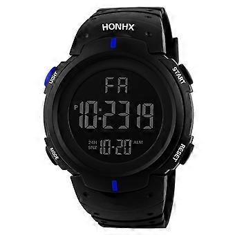 Montre de sport numérique pour homme, grand cadran, étanche, avec chronomètre, alarme, rétroéclairage LED, style militaire numérique simple.