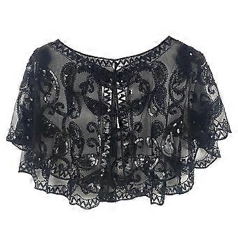 Elegante zwarte flapper-sjaal met pailletten - geschikt voor een gala in jaren '20-stijl, bruiloft of avondjurk.