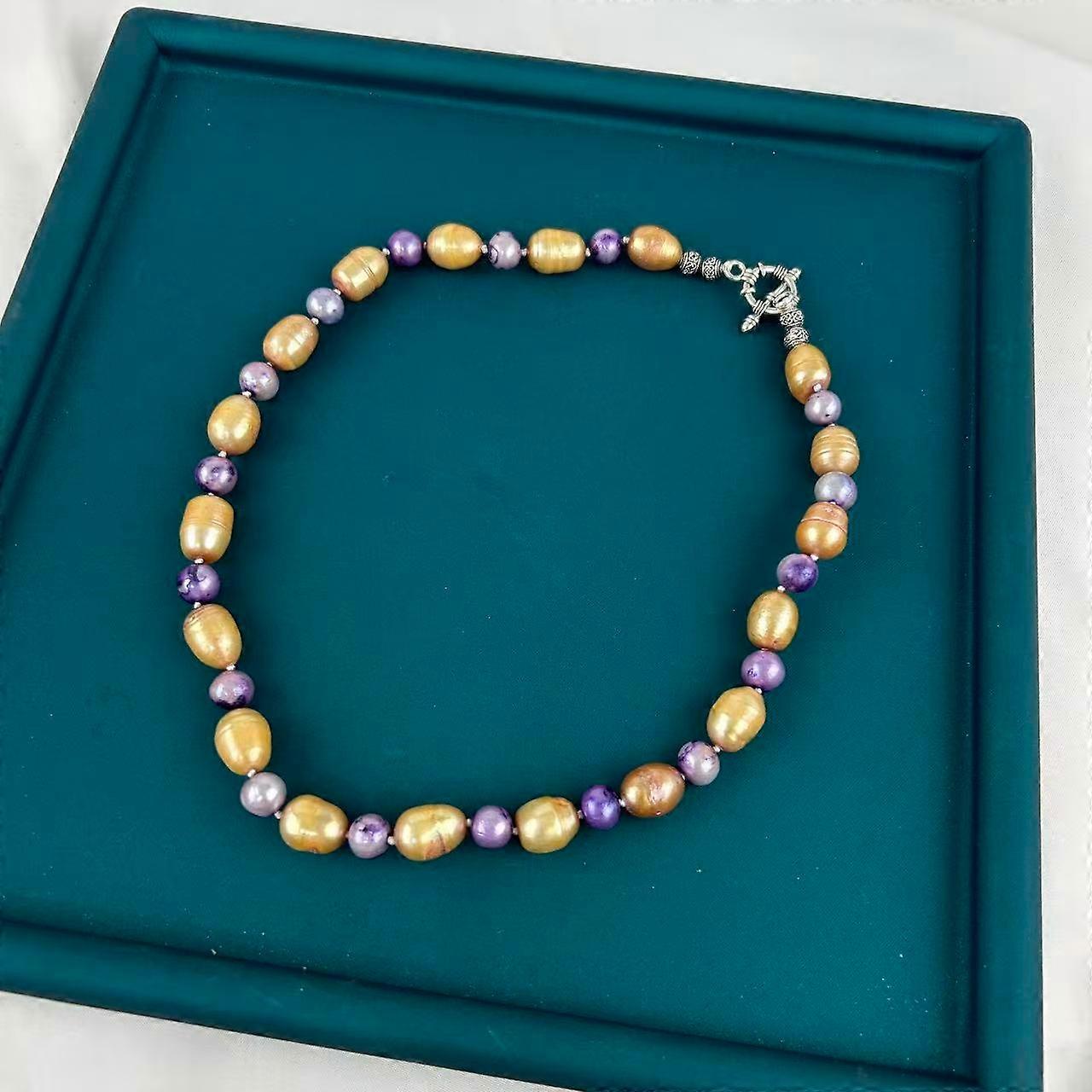 Elegant Purple Patchwork Multicolor Pearl Necklace