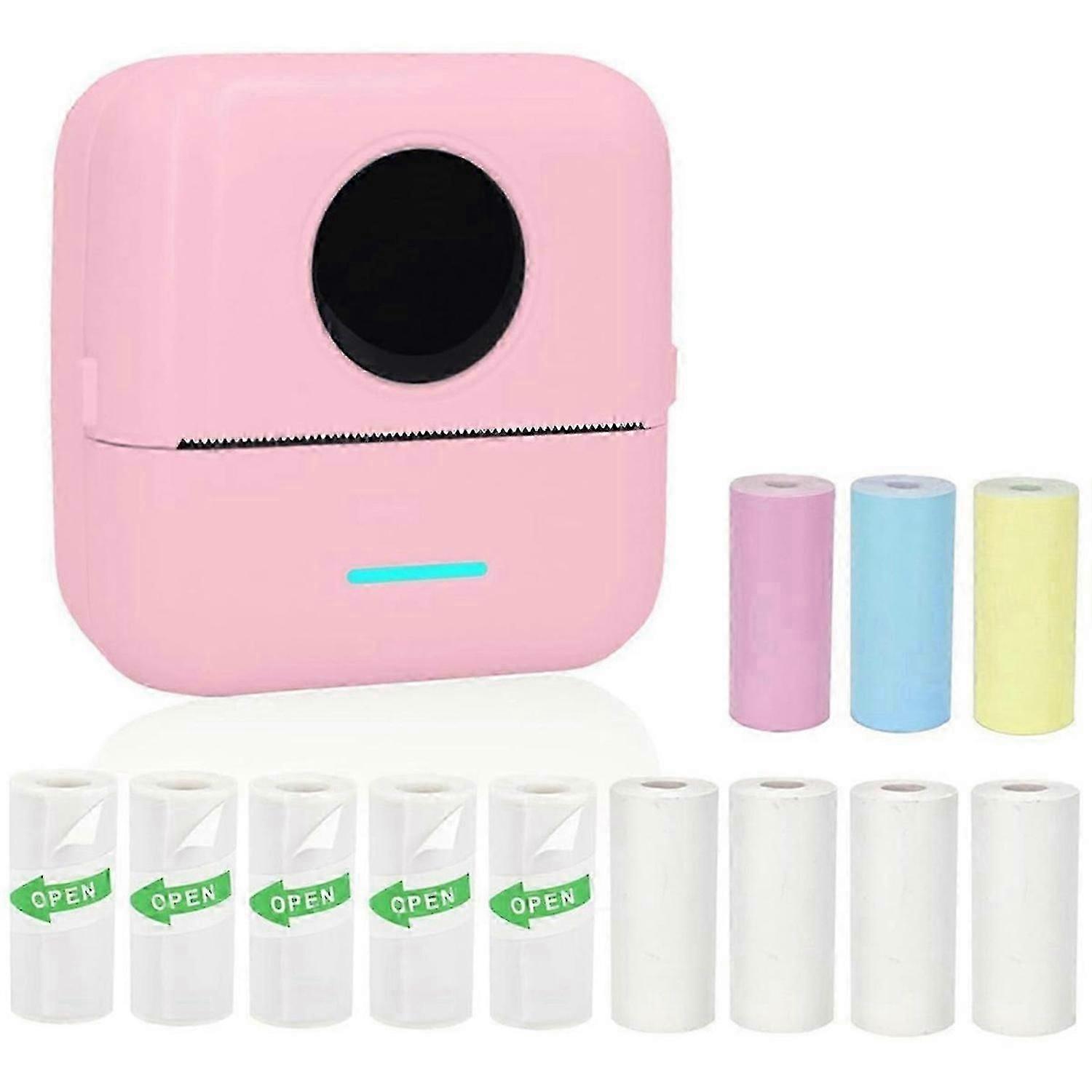 Portable Printer, Inkless Sticker Printer with 12 Rolls Paper,Pink
