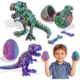 2 Pack 3D Printed Dinosaur Toys for Boys 3-5 Years, Skeleton T-Rex Figure with Egg, Birthday Gifts Fidget Toys for 3-12 Years Old Boys Girls, Stress R