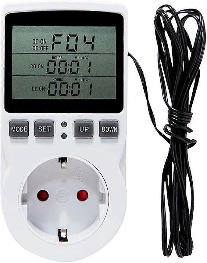 Digital Thermostatic Socket, Temperature Controller 230V with Sensor, LCD Display, Heating, Cooling, Temperature Switch, Digital Thermostat Socket