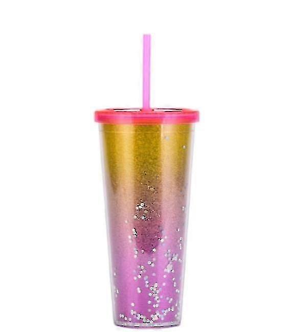 Double Layer Plastic Cup Creative Paper Card Straw Cup Sequin Water Cup