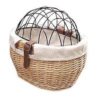 Wicker Bike Basket compatible with Small Dogs Cats Pet Carrier Front Basket with Wire Mesh Cover