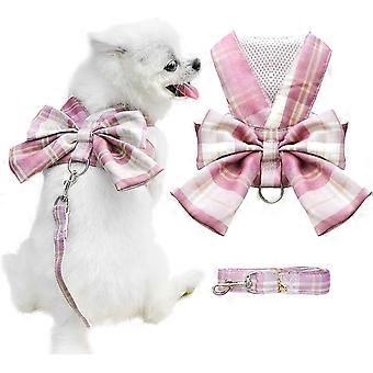 Dog Harness for Small Dogs with Bow Small Harness for Dogs with D-Ring Soft Mesh Adjustable Harness Set Puppy Pet Harness and Leash (Pink S)