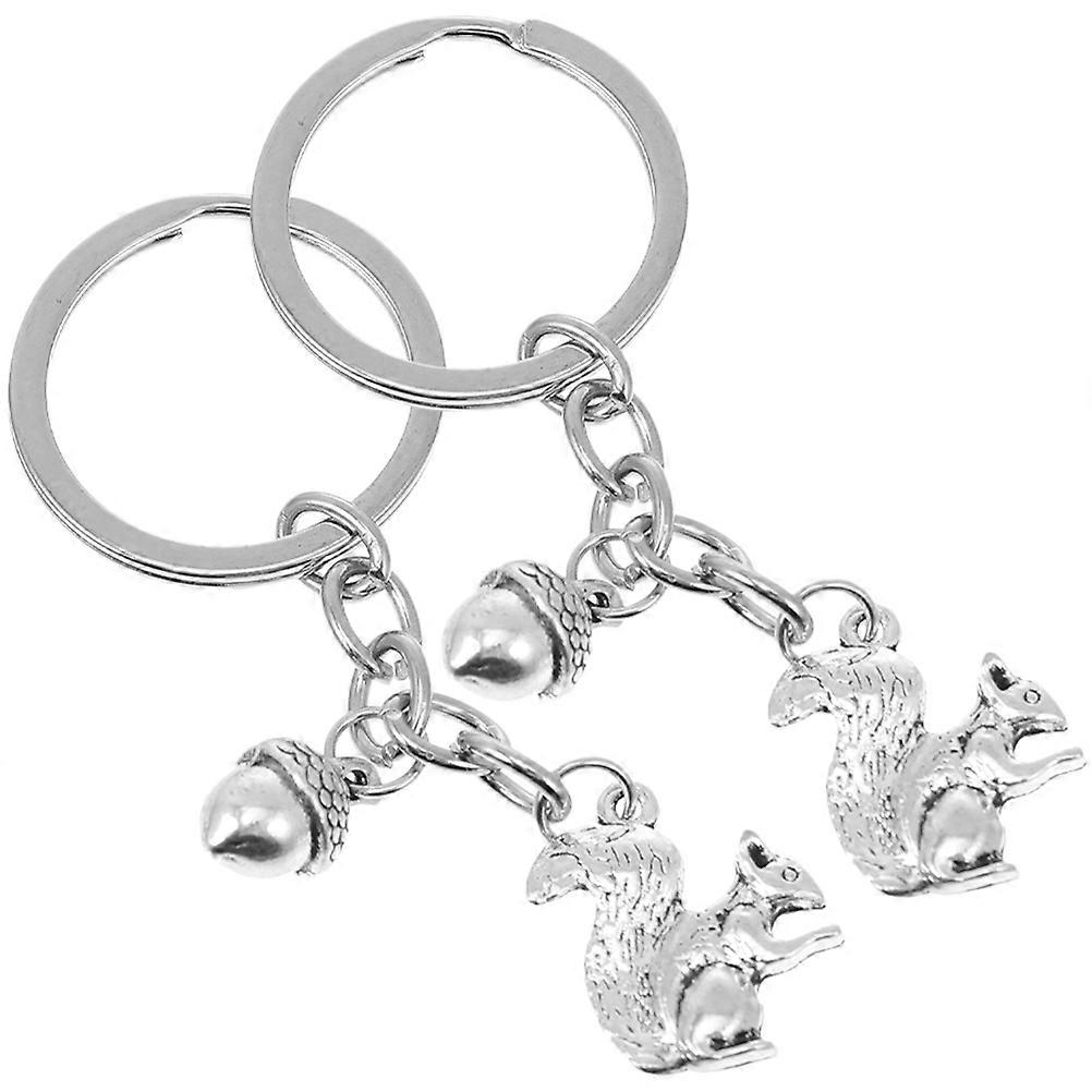 Squirrel Keyring Pine Cone Keychain for Bag Ornament 8Pcs Set Silver