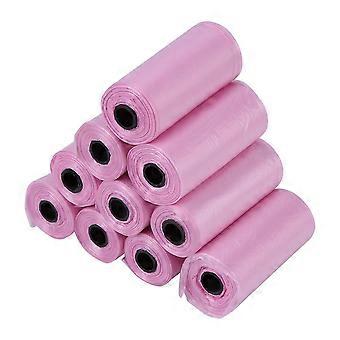 10 rullar / 150st plast husdjurshundavfallspåsar 33 * 22cm slitstark papperskorg rosa