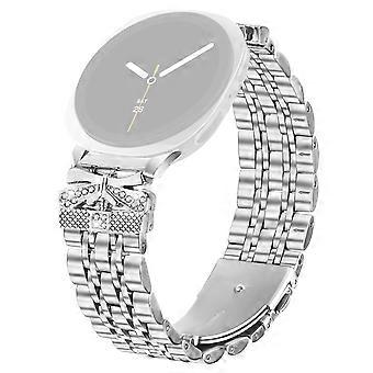 Pulseira de metal para Samsung Galaxy Watch8 44mm/ 40mm/ 8 Classic 46mm com decoração de borboleta e strass, em aço inoxidável prateado.