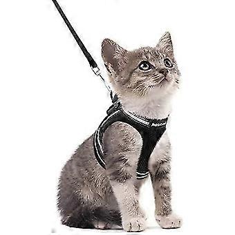 Cat Harness With Leash, Breathable Kitten Harness With Reflective Strips Adjustable Black Vest Easy To Put On