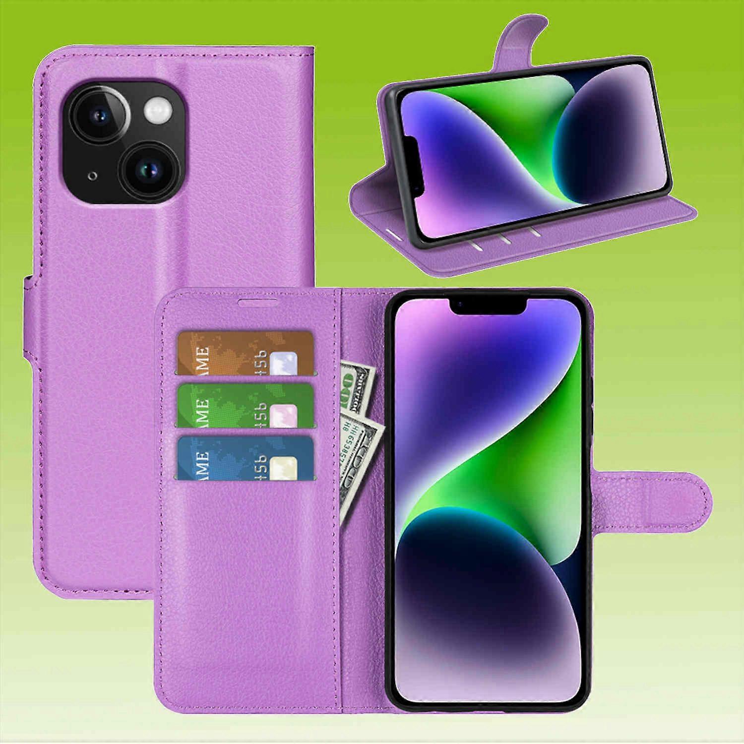 For Apple iPhone 15 Smartphone Case Purple Faux Leather Cover Book