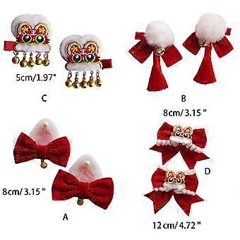 Presilhas de cabelo femininas com pompom, laço e borla, em formato de tigre com sinos.